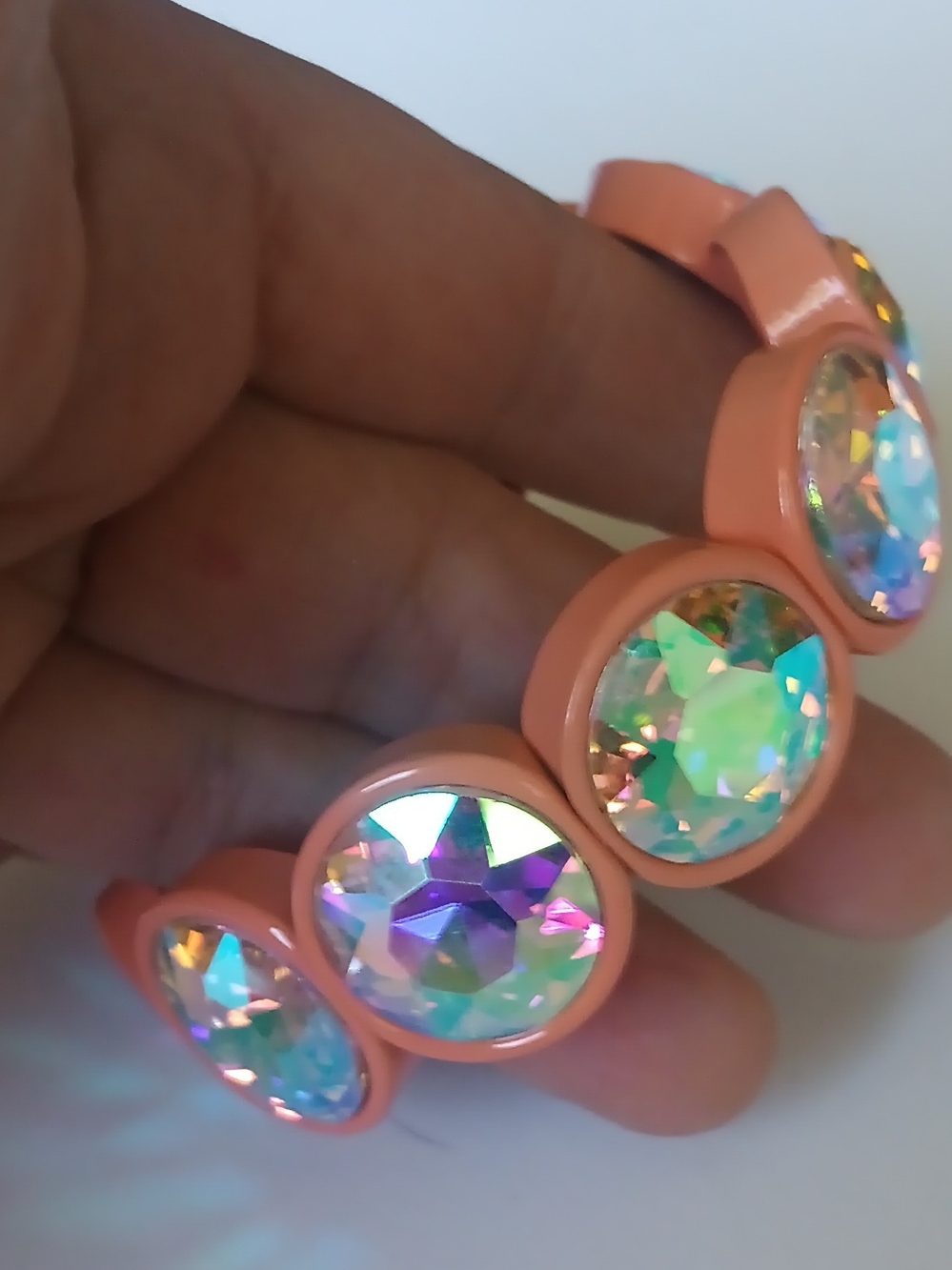MICHAEL KORS PEACH IRIDESCENT RHINESTONE STRETCH BRACELET